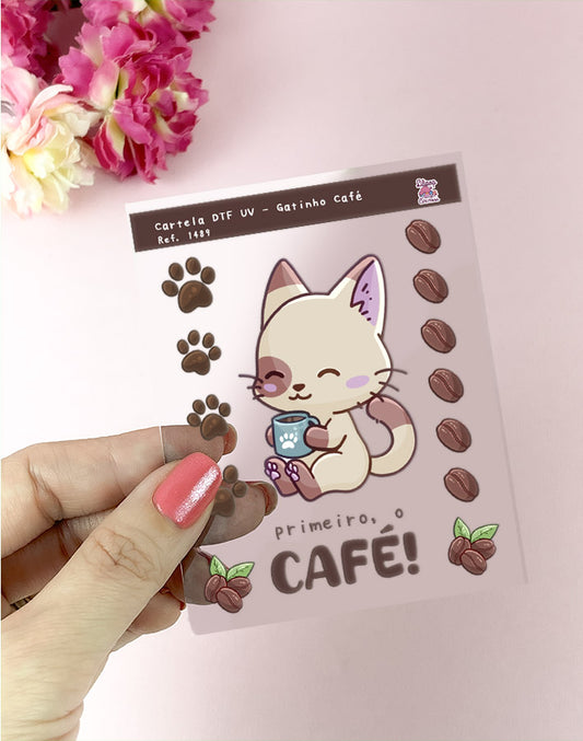 Cartela de Adesivo DTF UV Gatinho Café