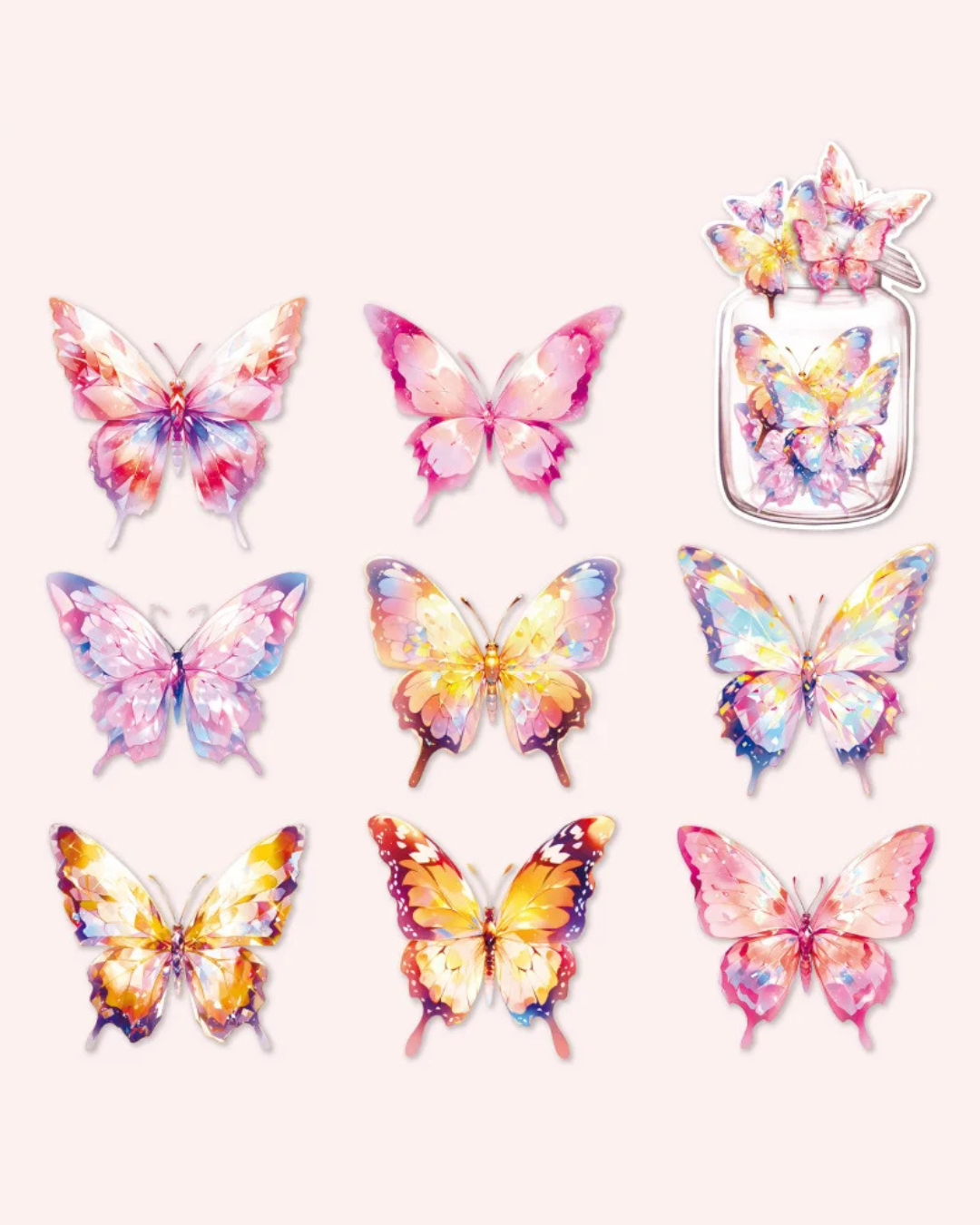 Adesivos Borboletas transparentes PET 14 unidades