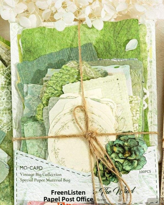Kit Papel Decorado Verde Natureza - 100 unidades