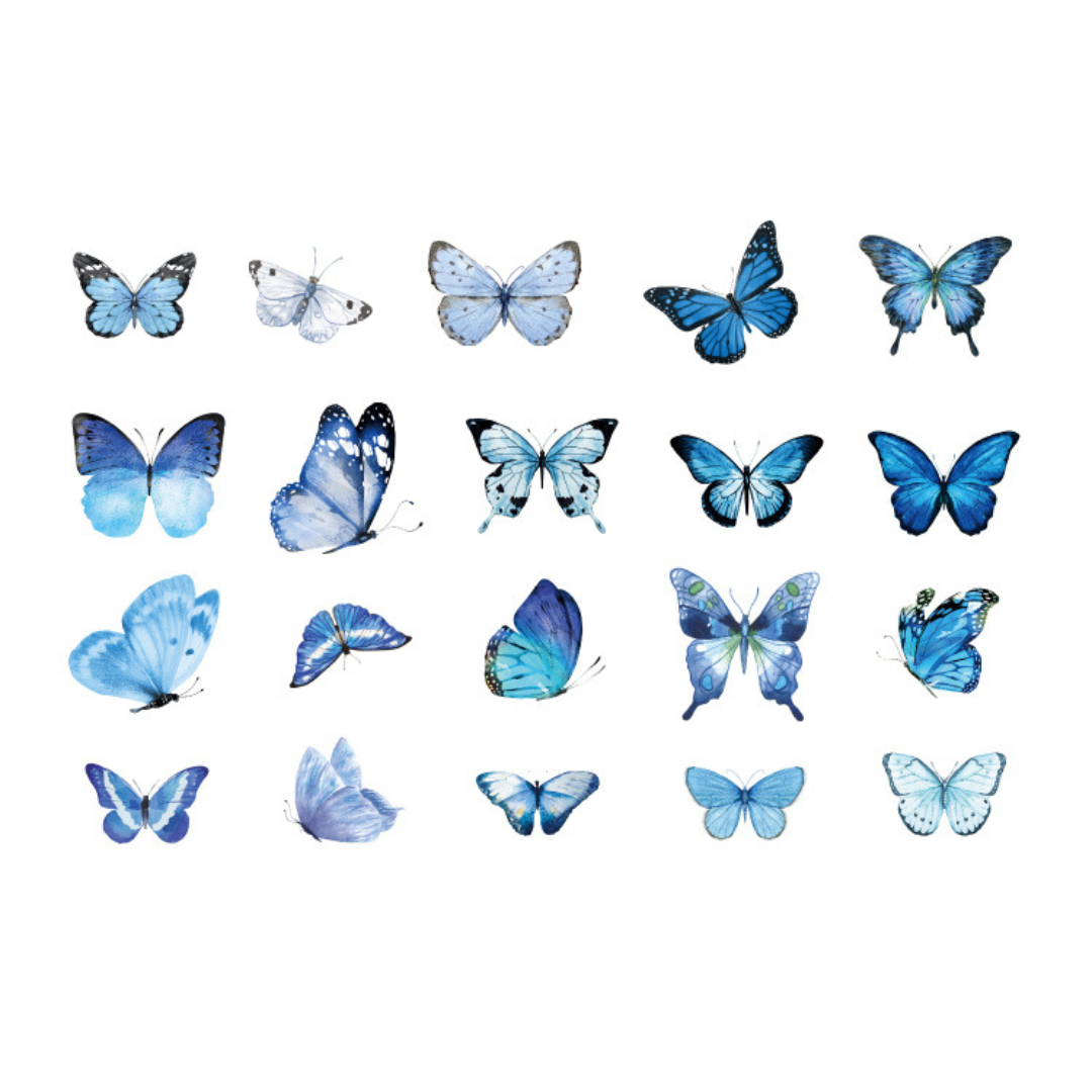 Adesivos Borboletas Vintage Azul ou Colorido - 40 unidades