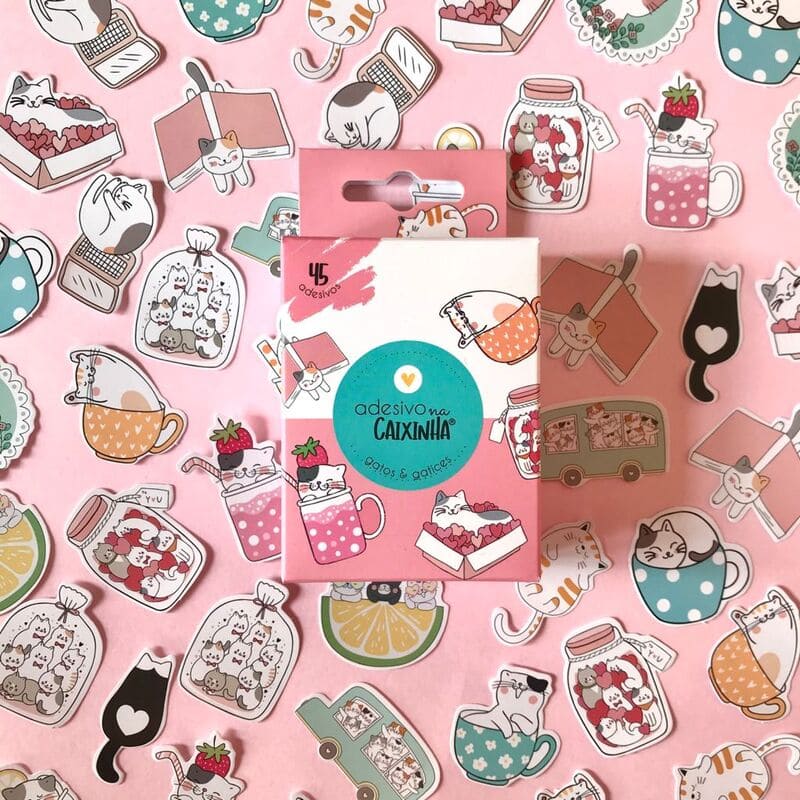 Adesivo na Caixinha Gatos e Gatices - 45 adesivos decorativos