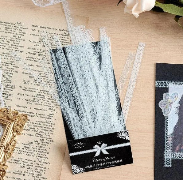 Adesivos Bordas Vintage Transparente PET Branco Renda