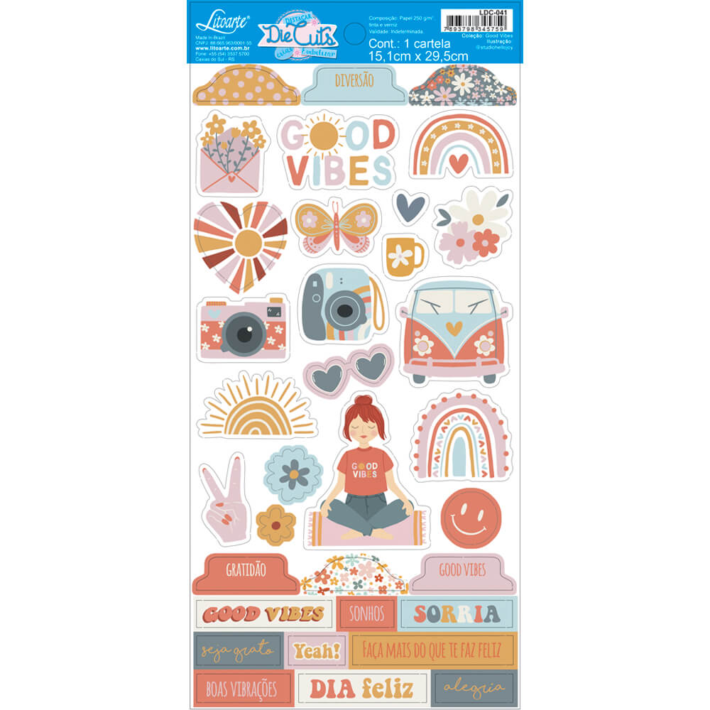 Apliques em Papel Recortado Die Cut Good Vibes 15x29cm Litoarte