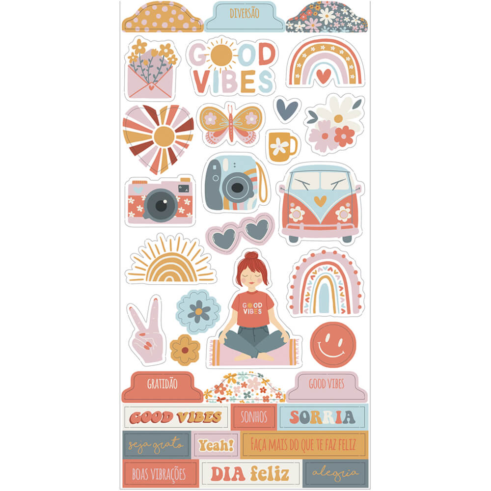 Apliques em Papel Recortado Die Cut Good Vibes 15x29cm Litoarte