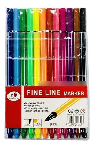 Kit 12 Canetas Fine Line Maker Coloridas Ponta Fina 0.4 Mm