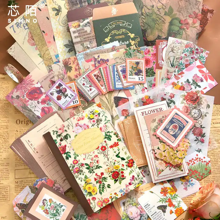 Kit com 150 peças Colagem Natureza Retro