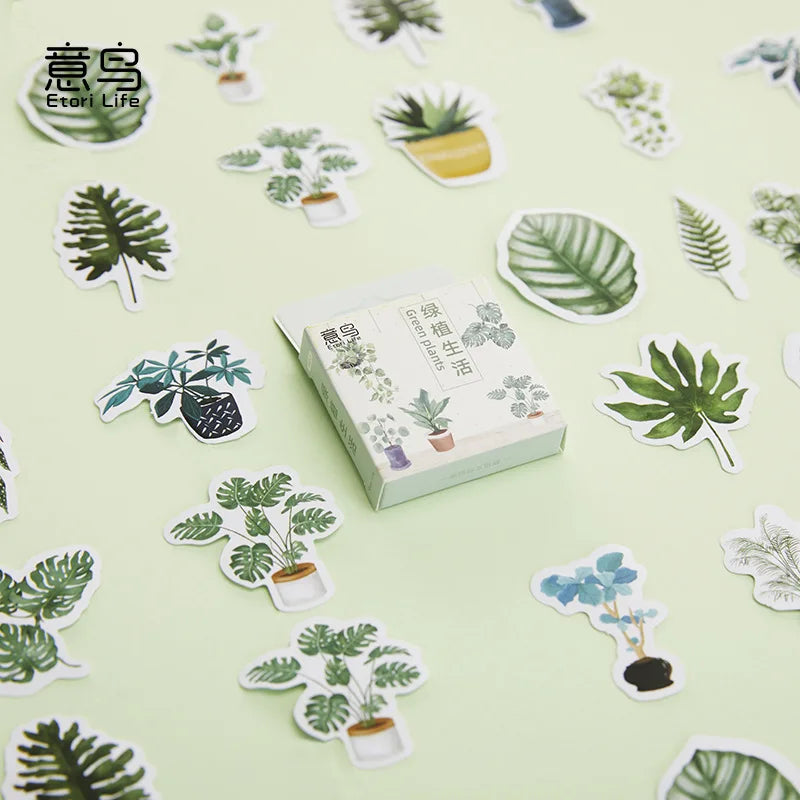 Adesivo na Caixinha Plantas Verdes - 44 adesivos decorativos