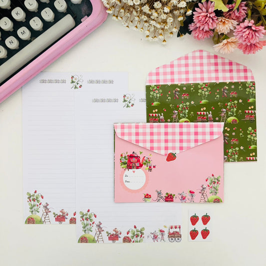 Kit Papéis de Carta com Envelopes Fazenda de Morangos
