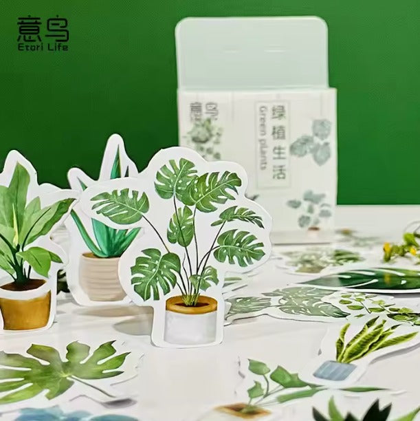 Adesivo na Caixinha Plantas Verdes - 44 adesivos decorativos
