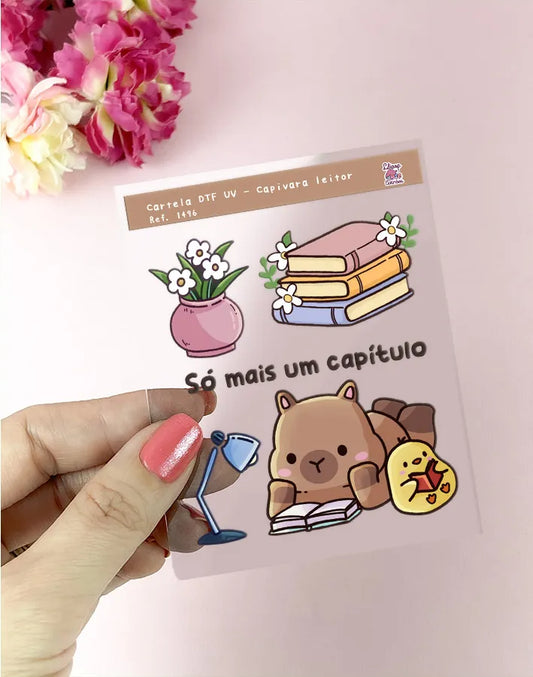 Cartela de Adesivo DTF UV Capivara Leitor
