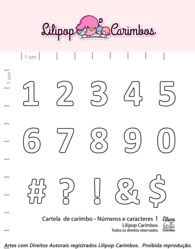 Cartela de carimbos – Números e caracteres 1 - Lilipop Carimbos