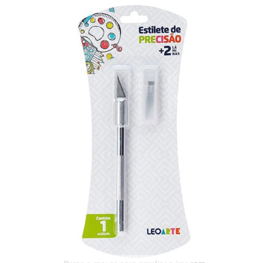 Estilete de Precisão Leo Arte com Cabo Metálico + 2 Lâminas