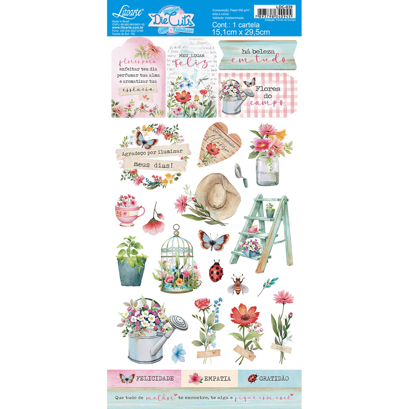 Apliques em Papel Recortado Die Cut Flores do Campo