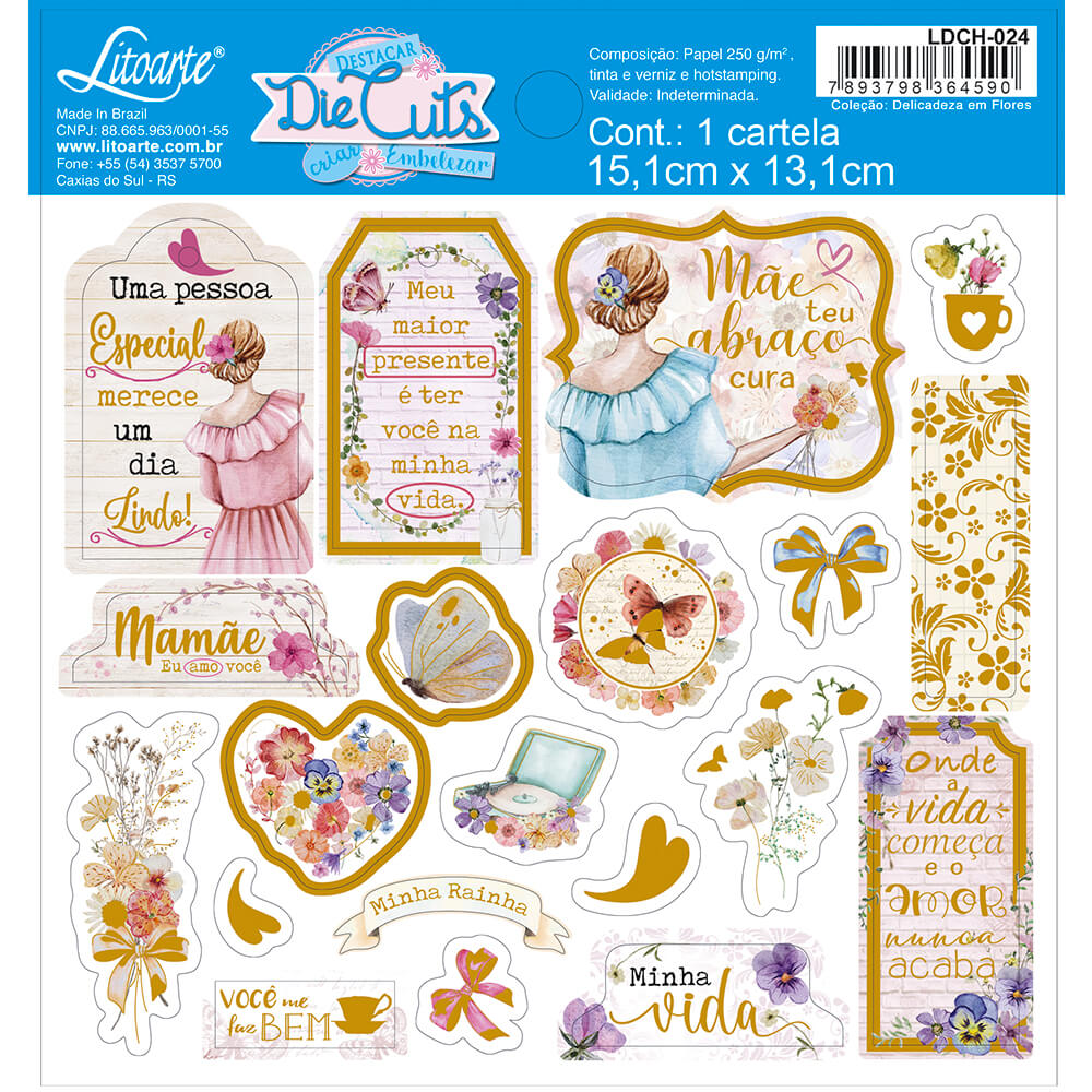 Apliques em Papel Recortado Die Cut Delicadeza em cores 15x13cm Litoarte