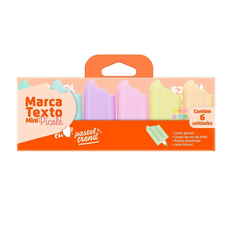 Kit 6 Mini Marca-Texto 2 em 1 Bombom Picnic - LeoLeo