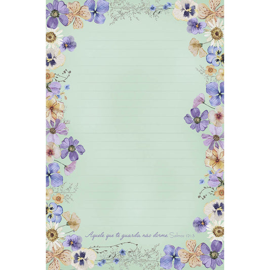 Papel de Carta Flores do Campo Verde - 5 unidades