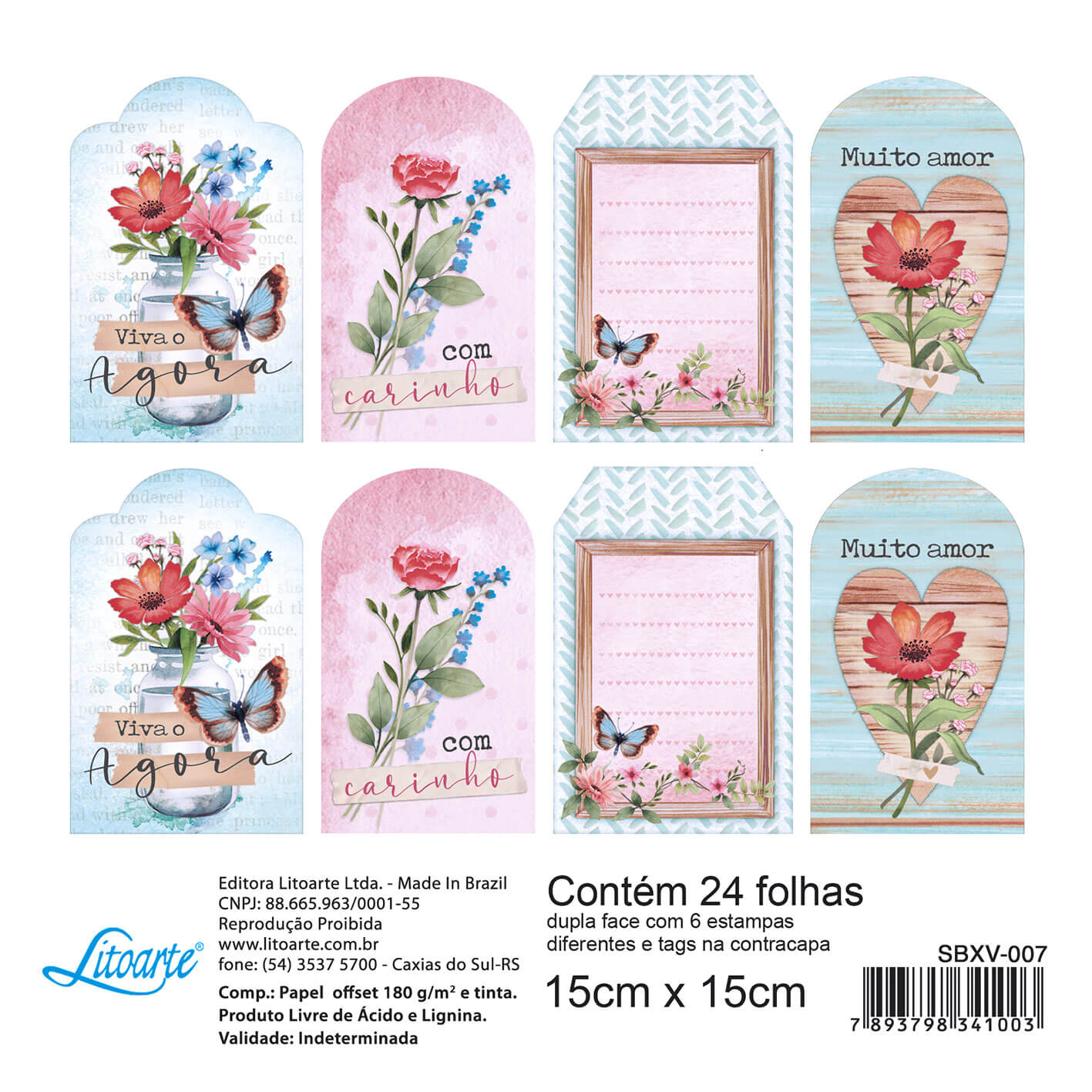 Bloco de Papel para Scrapbook Flores do Campo 15x15cm Litoarte