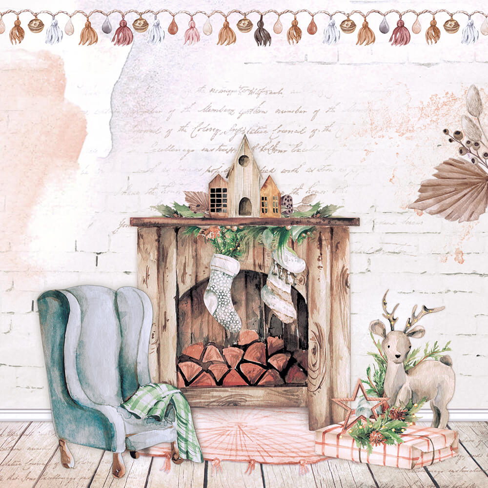 Bloco de Papel para Scrapbook Natal Boho 15x15cm Litoarte