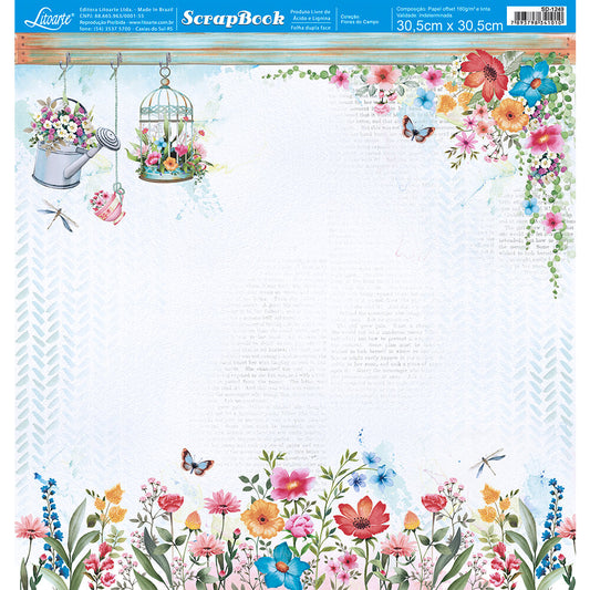 Papel Scrapbook Flores do Campo Litoarte 30,5x30,5 Dupla Face