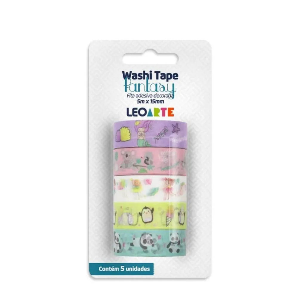 Washi Tape Fantasy Decorada Leoarte 5 Cores