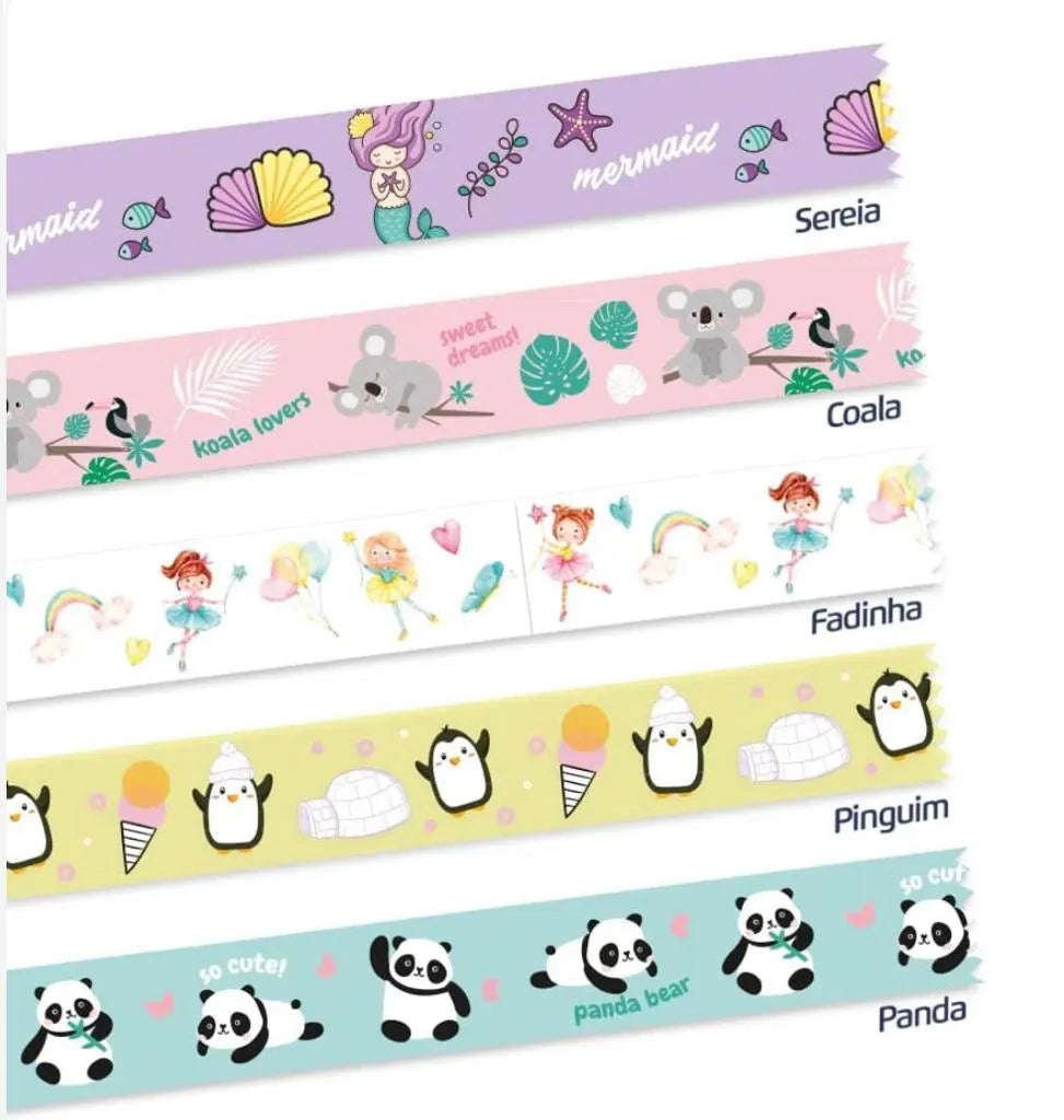 Washi Tape Fantasy Decorada Leoarte 5 Cores