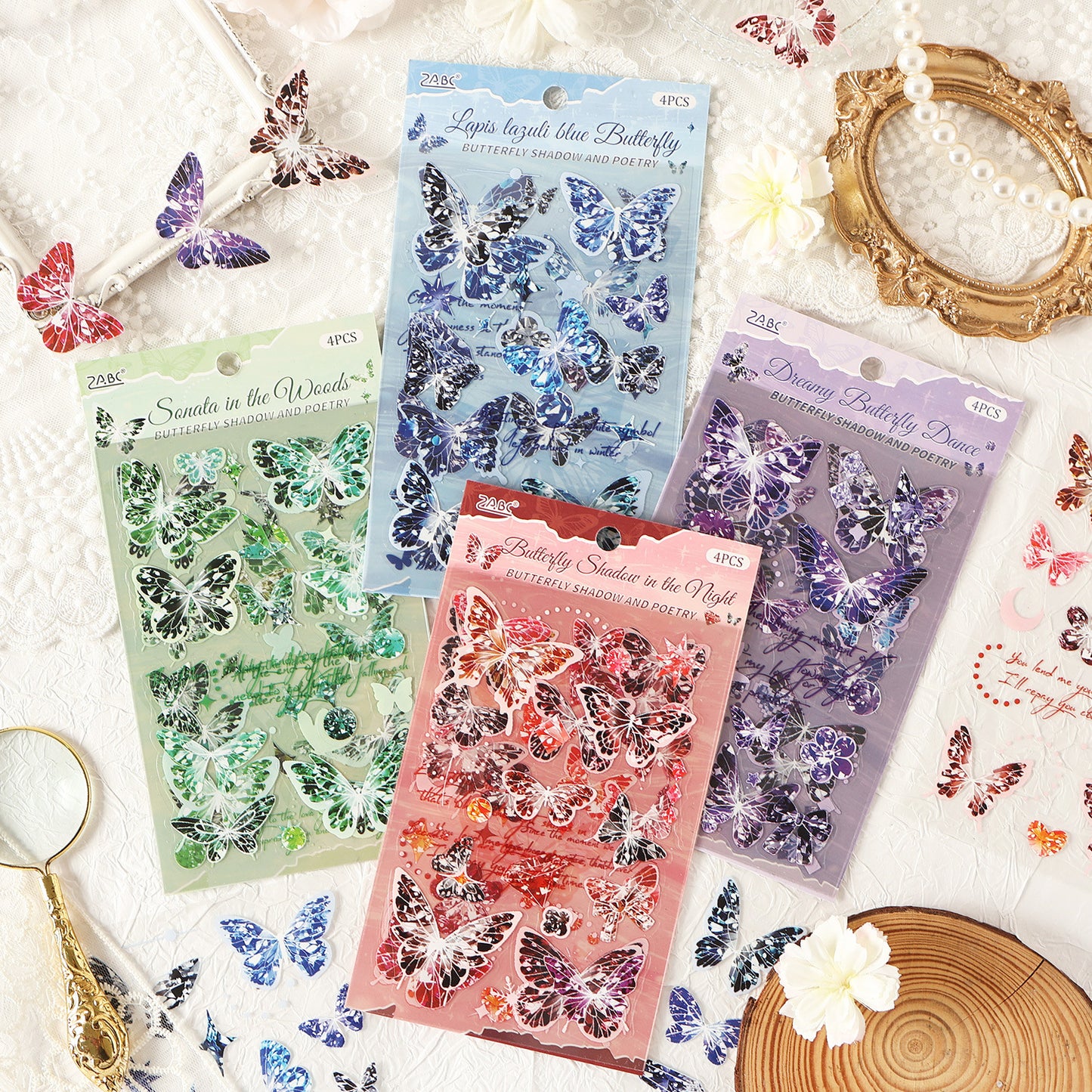 Cartela PET Adesivos Borboletas Poéticas com Efeito Cristal