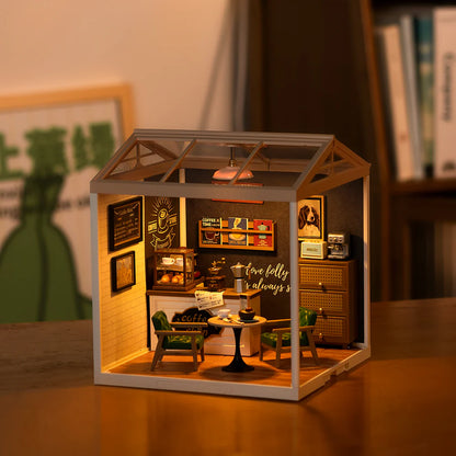Modelo em miniatura DIY de um pequeno café para construir
