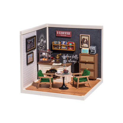 Modelo em miniatura DIY de um pequeno café para construir