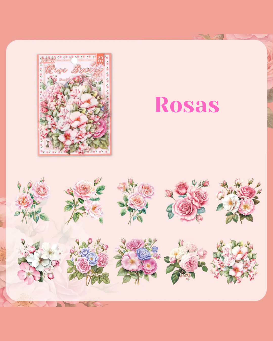 Adesivos Transparentes PET Flores Rosas