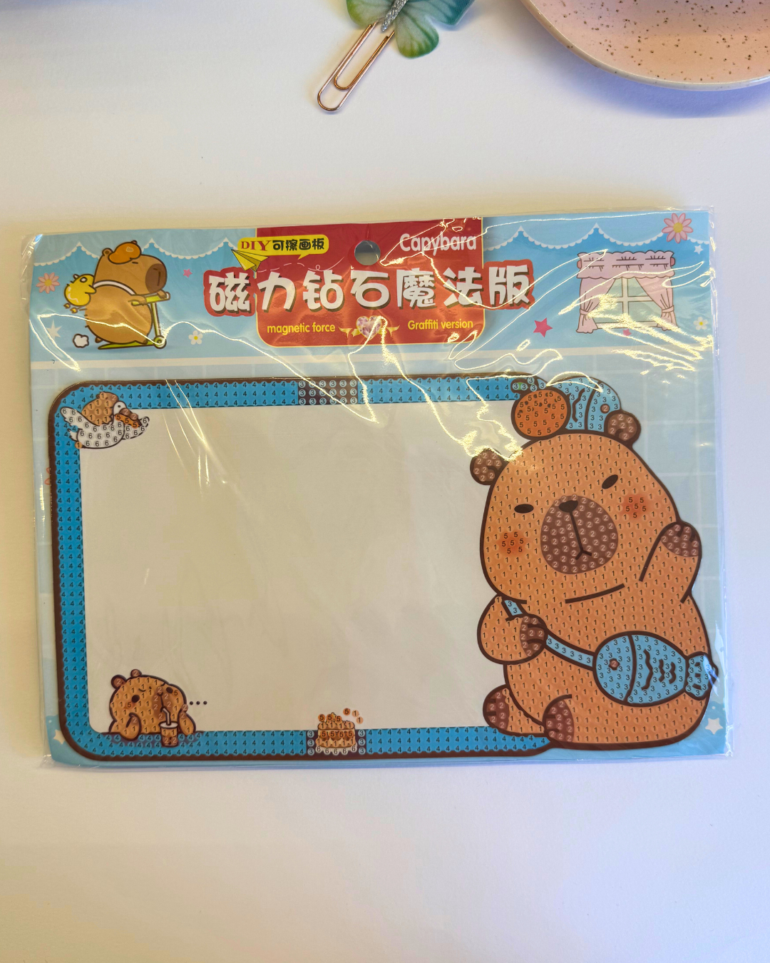 Pintura em Diamante Capivara Lousa Magnética com Caneta