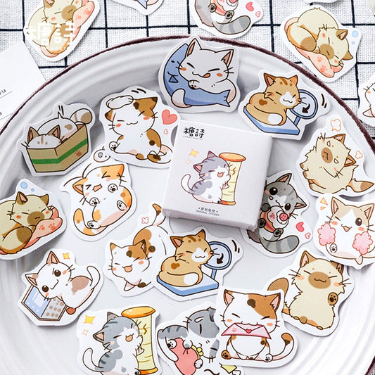Adesivo na Caixinha Gatos Cinza - 44 adesivos decorativos