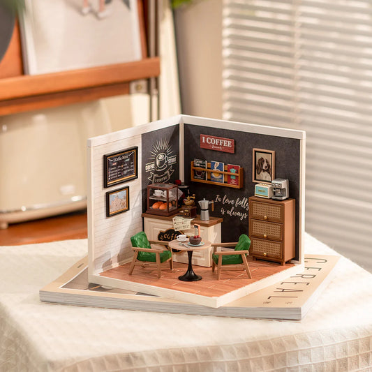 Modelo em miniatura DIY de um pequeno café para construir