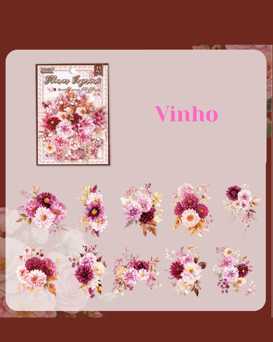 Adesivos Transparentes PET Flores Rosas