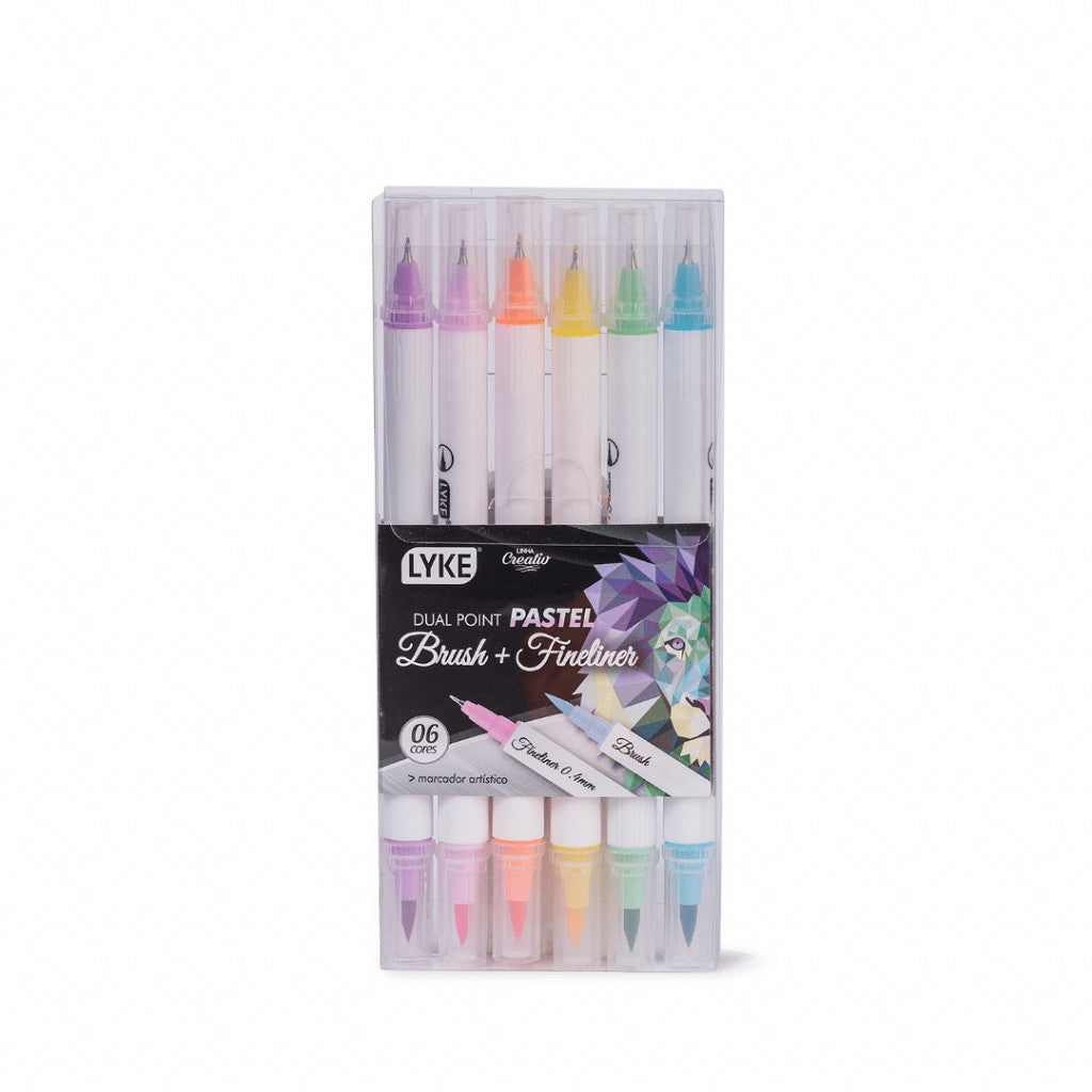 Marcador Dual point brush + fineliner 6 cores pastel - LYKE