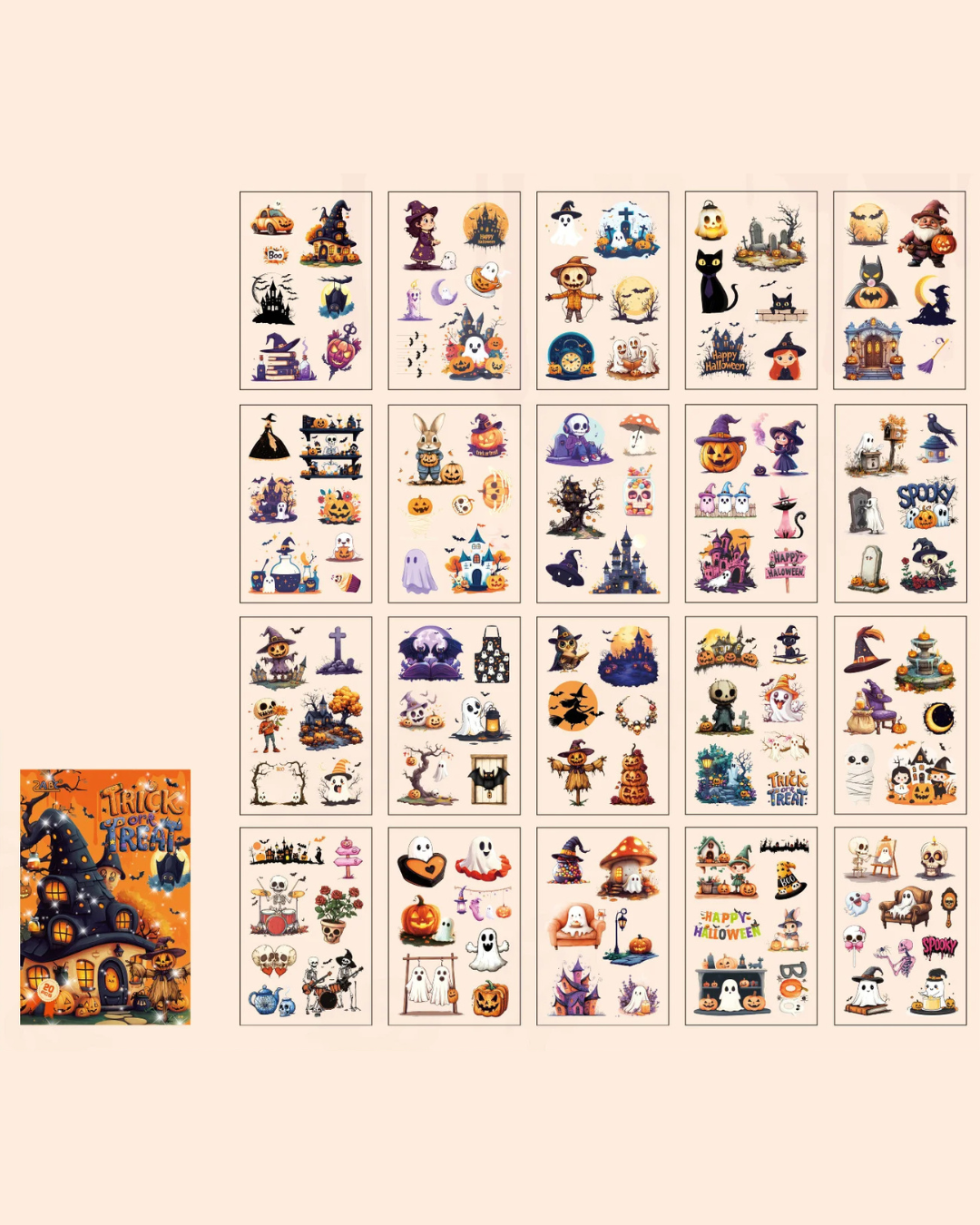 Livro de Adesivos PET Transparente Halloween - 20 páginas