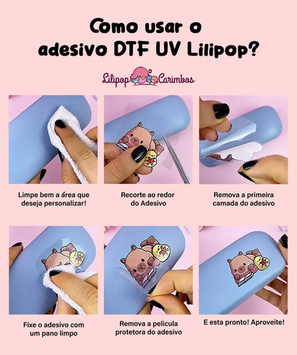 Cartela de Adesivo DTF UV Livros e Café
