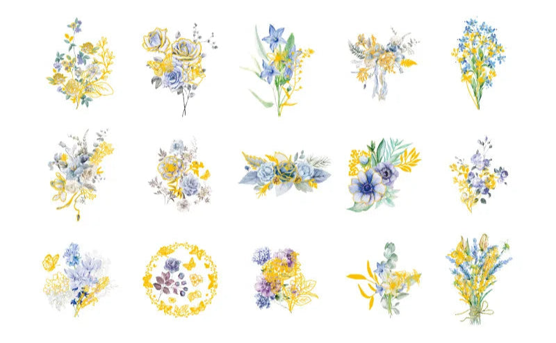 Adesivos Transparentes PET Flores com detalhes em dourado - 30 unidades