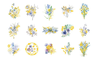 Adesivos Transparentes PET Flores com detalhes em dourado - 30 unidades