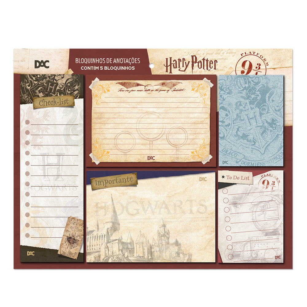 Kit 5 blocos de anotações Harry Potter