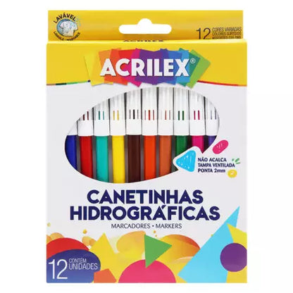 Canetinha Hidrografica Acrilex com 12 Cores