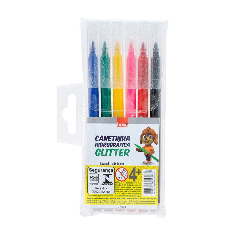 Canetinha Hidrográfica Glitter - Blister c/ 6 Unidades - BRW