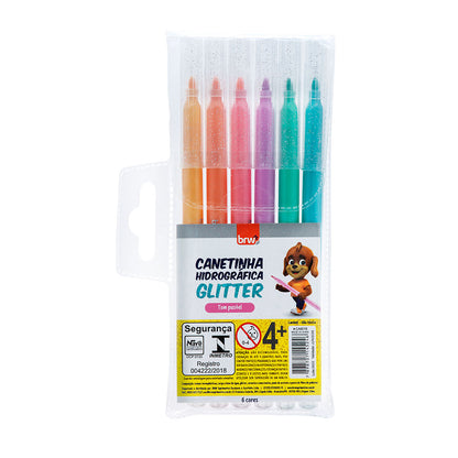 Canetinha Hidrográfica Glitter - Tom Pastel Blister c/ 6 Unidades - BRW