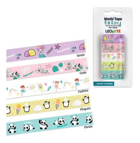 Washi Tape Fantasy Decorada Leoarte 5 Cores