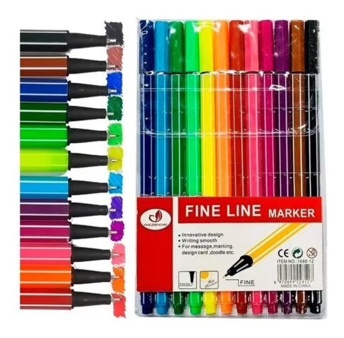 Kit 12 Canetas Fine Line Maker Coloridas Ponta Fina 0.4 Mm