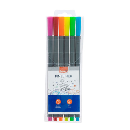 Kit Caneta Fineliner 0,4mm com 6 Cores BRW