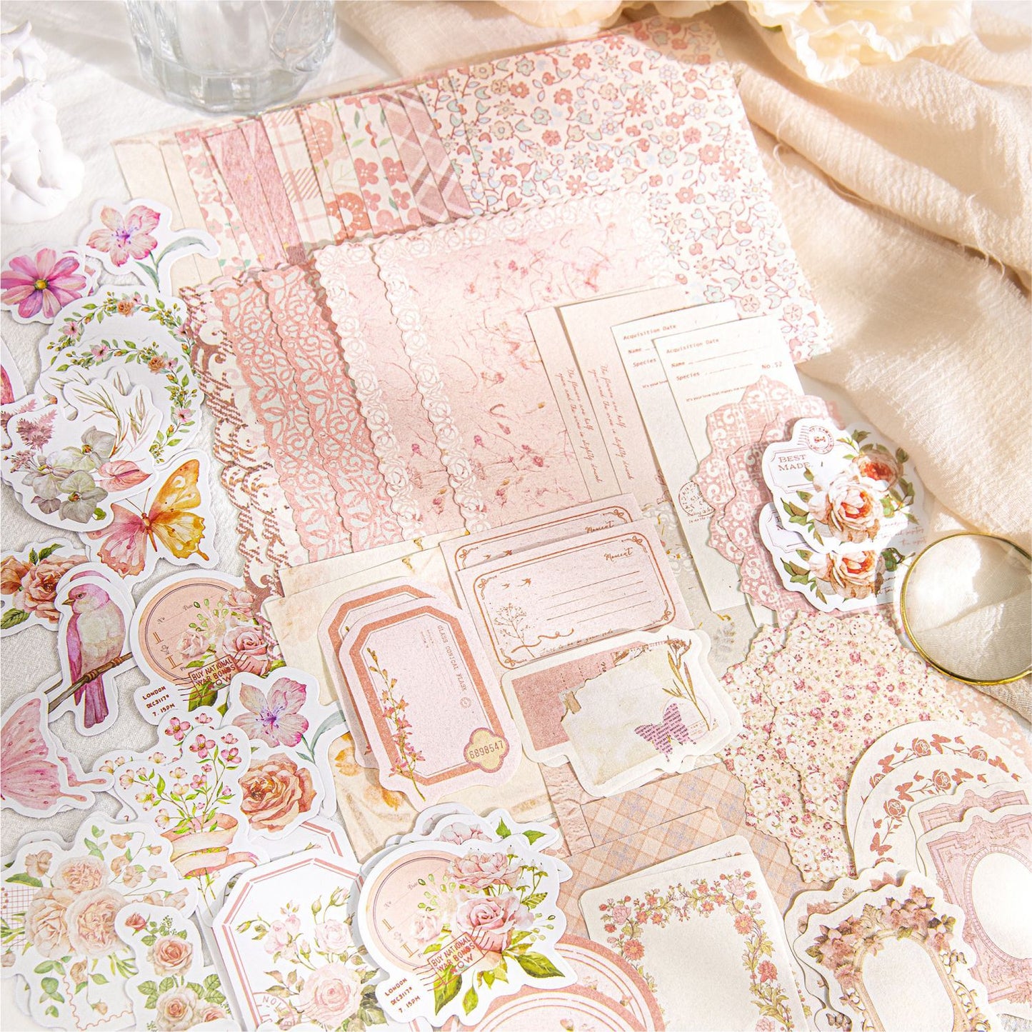 Kit Retro Completo Papéis e Adesivos - 100 unidades