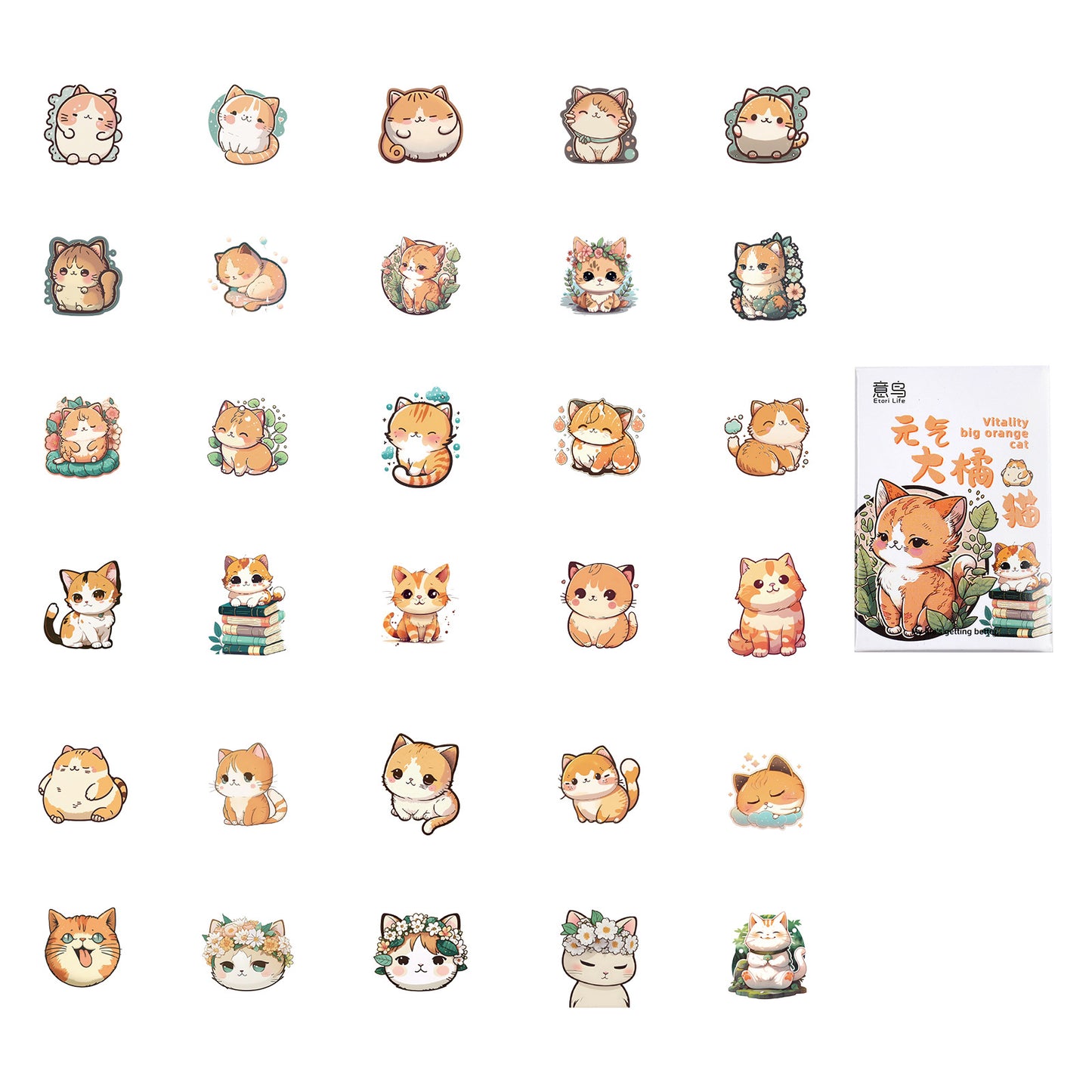 Adesivo na Caixinha Gatos Laranja - 44 adesivos decorativos