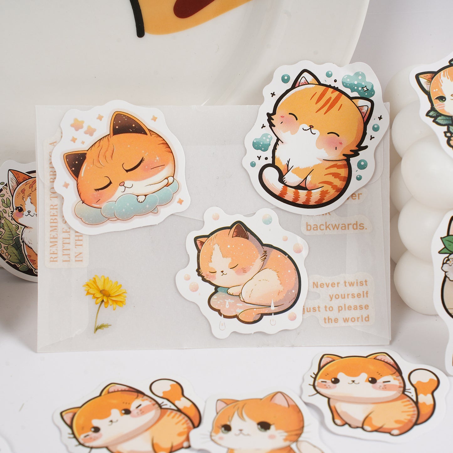 Adesivo na Caixinha Gatos Laranja - 44 adesivos decorativos