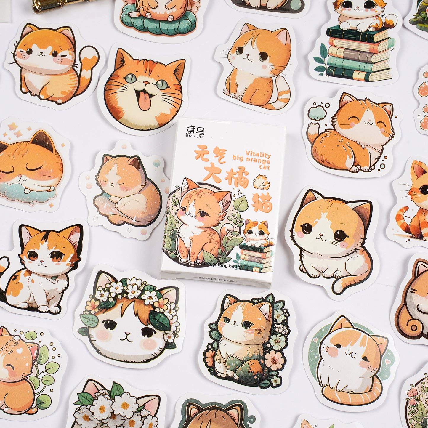Adesivo na Caixinha Gatos Laranja - 44 adesivos decorativos