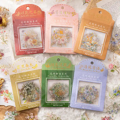 Adesivos Transparentes PET Flores com detalhes em dourado - 30 unidades